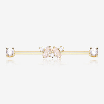 Golden Brilliant Princess Arc Sparkle Ends Industrial Barbell-Clear Gem
